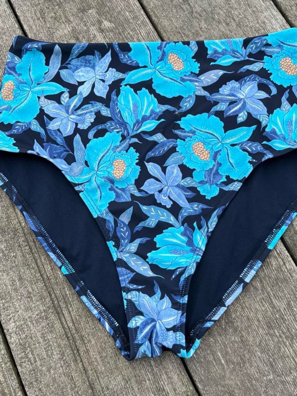 Old Navy blue floral high waisted swim bottoms